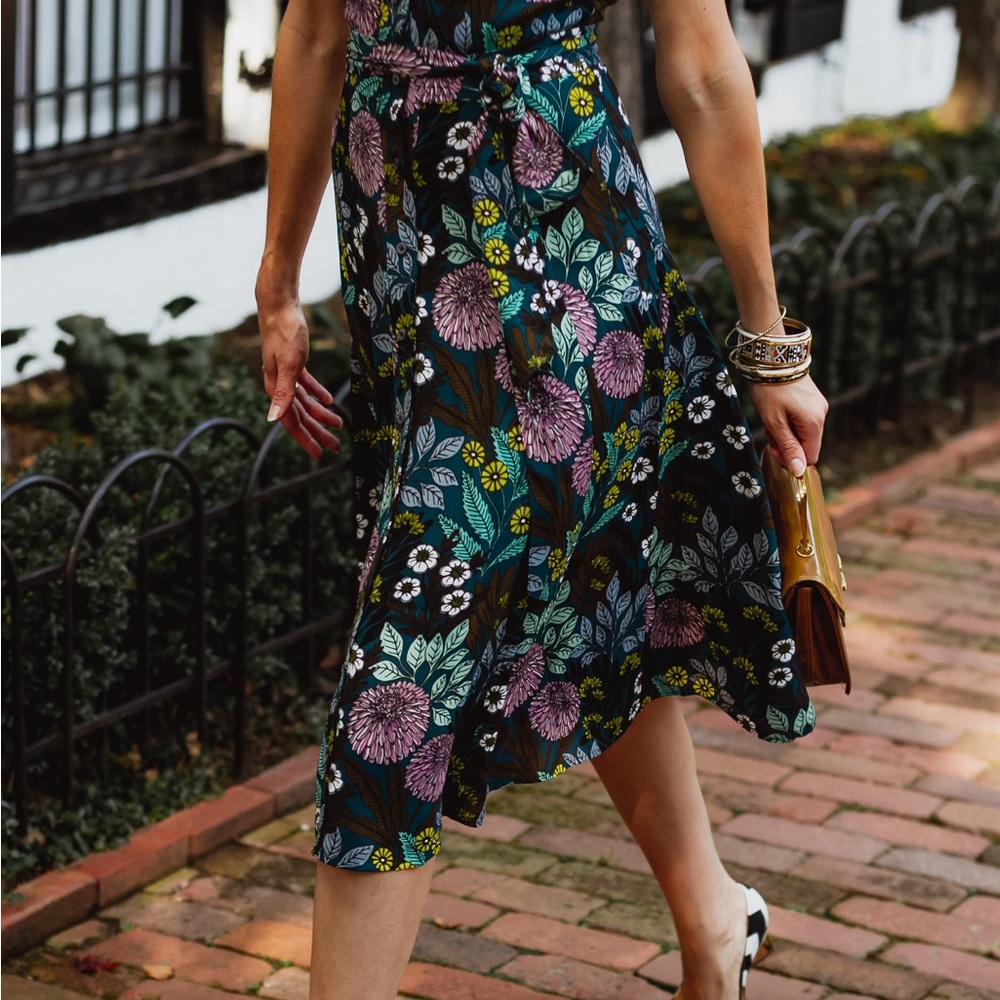 J. Crew X Abigail Borg Shirt Dress Tie Waist Buttons Size 2 Floral Blue Green - Picture 5 of 14